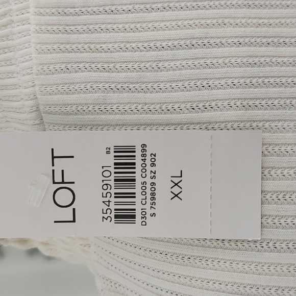 New LOFT Ribbed Cream w/ Black Ruffle Trim High Neck Long Sleeve Pull On Top XXL - Picture 5 of 9